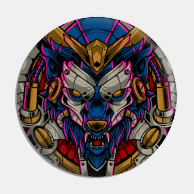 Wolf Blue Mecha Pin by NIKO ARTWORKZ