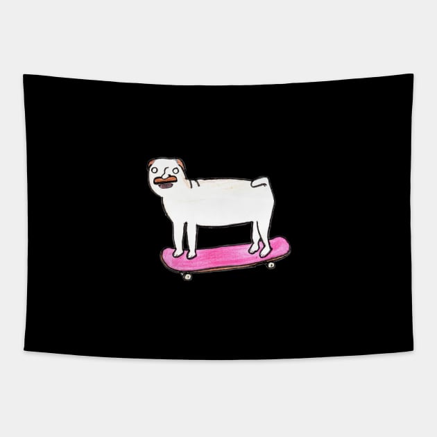 skateboard mustache feat. dog body Tapestry by SuperduperDesignCo