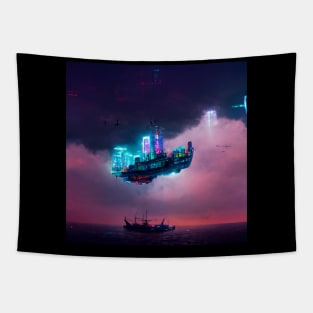 Lofi Zenith - Cyberpunk Cityscape Tapestry