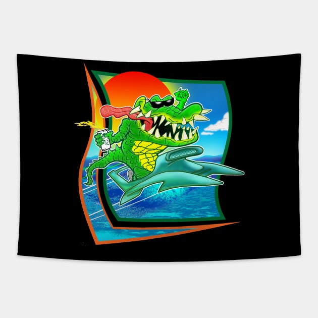 Gator in a Boat Tapestry by the Mad Artist