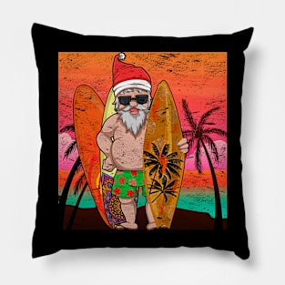 Funny Surfer Santa Claus Summer Sunset Christmas In July Pillow