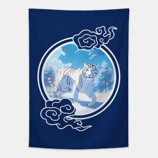 Majestic White Tiger in Snow Landscape - Anime Shirt Tapestry