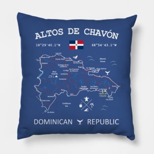 Altos de Chavón Dominican Republic Flag Travel Map Coordinates GPS Pillow