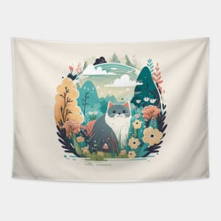 Cute Grey Cat Exploring Nature Tapestry