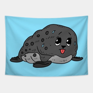 a cute kawaii and sweaty fat seal. ocean animal. Tapestry