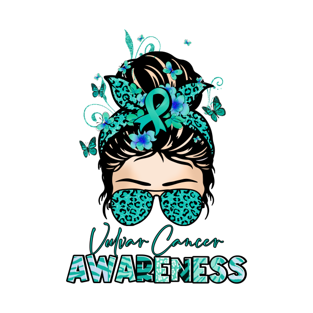 Vulvar Cancer Awareness messy bun leopard ribbon Vulvar Cancer