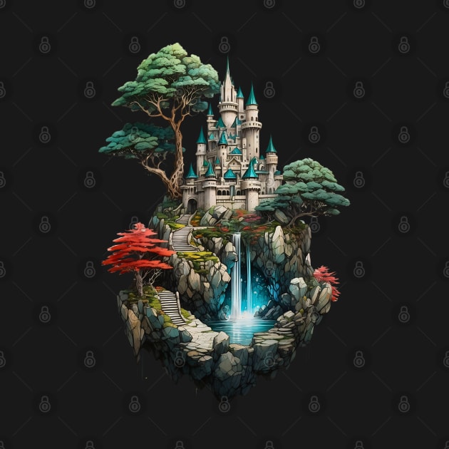 Fantasy Magical Castle at the top of a rocky crystal hill by Neon City Bazaar