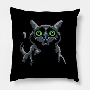 Cute Black Kitty with Stunning Green Eyes for Cat Lover Pillow