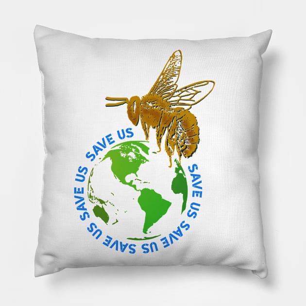 Save Us, Save The Bees Pillow by Beauty Bug Hub