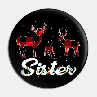 Sister Reindeer Plaid Pajama Shirt Family Christmas Pin