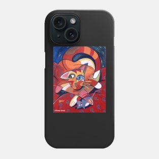 'Cubist Cat with a Toy Mouse' Phone Case