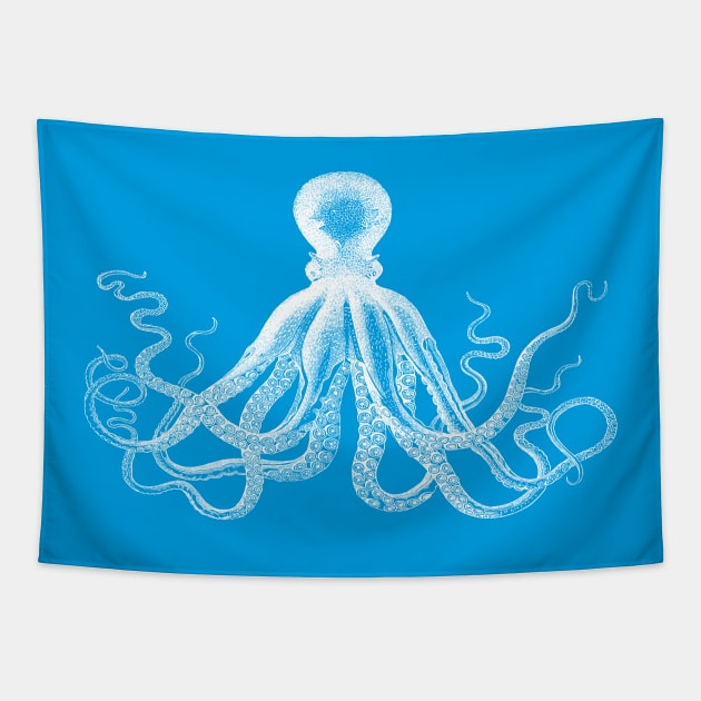 Octopus | Vintage Octopus | Tentacles | Sea Creatures | Nautical | Ocean | Sea | Beach | Turquoise Blue and White | Tapestry by Eclectic At Heart