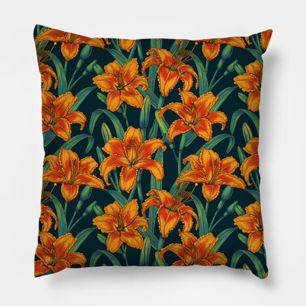 Orange lily flowers Pillow by katerinamk