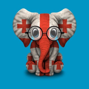 Baby Elephant with Glasses and Georgian Flag T-Shirt