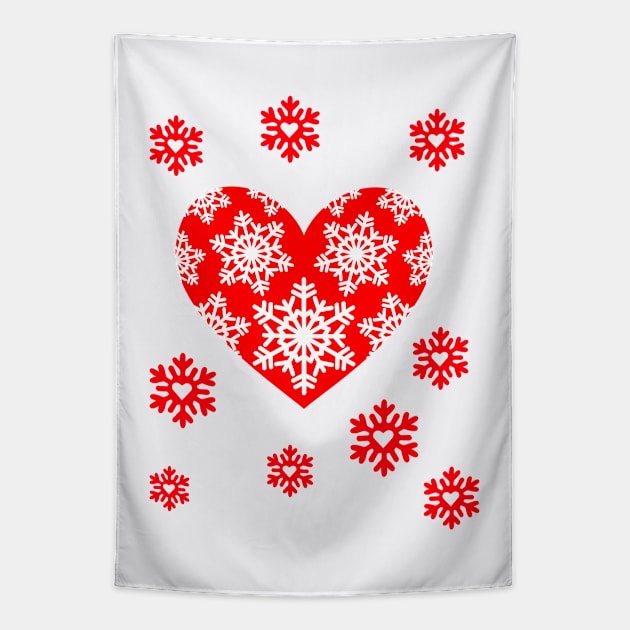 Valentine snowflakes with romantic snowflake heart Winter Valentine's Day Tapestry by Artstastic