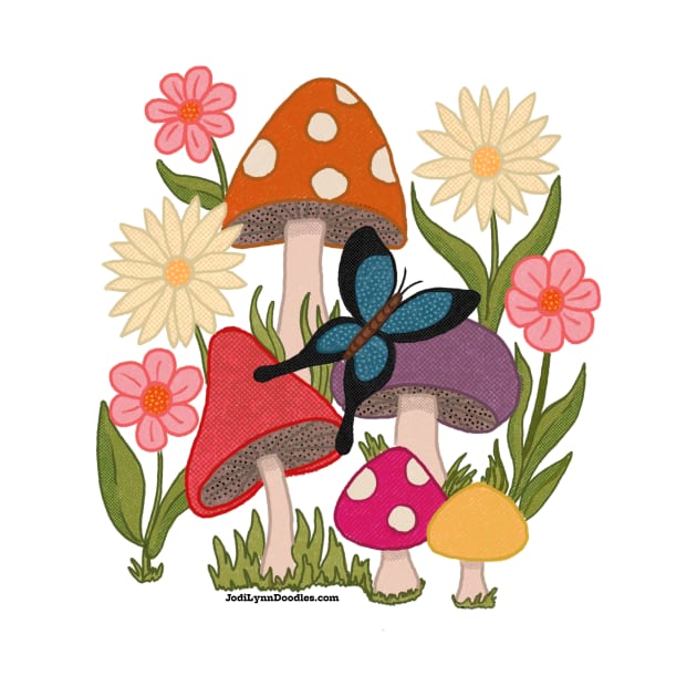 Mushrooms + Butter fly. by JodiLynnDoodles