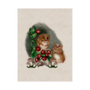 Adorable Baby Woodland Mice Play on the Forest Floor With Mushrooms, Snails, and Red Barries in this Cottagecore Watercolor T-Shirt