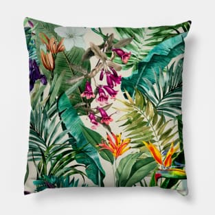 Elegant Tropical floral leaves and foliage botanical illustration, botanical pattern, tropical plants, beige  leaves pattern over a T-Shirt Pillow