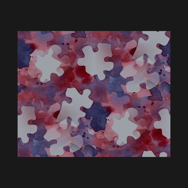 Jigsaw Puzzle Watercolor Silhouette in Purple and Red Watercolor Painting Pattern by gloobella