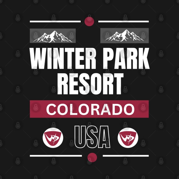 Winter Park Resort, Colorado. White text. Gift Ideas For The Ski Enthusiast. by Papilio Art