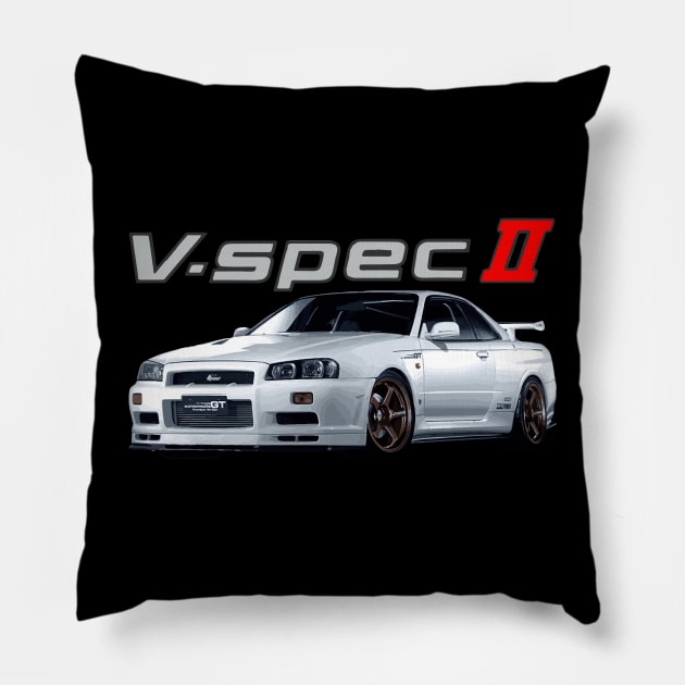 r34 GTR WHITE V SPEC II N1 bnr Godzilla Pillow by cowtown_cowboy