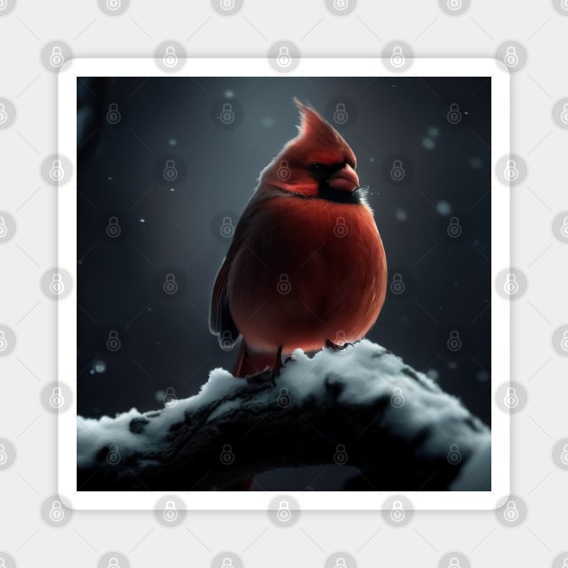 Northern Cardinal in winter Magnet by TomFrontierArt