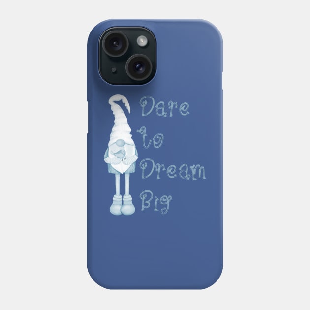 Dare to Dream Big, Blue Gnome with Bird Phone Case by Kylie Paul