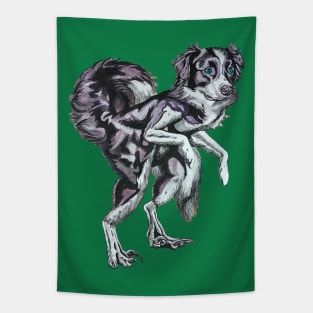 Border Collie Velociraptor Tapestry