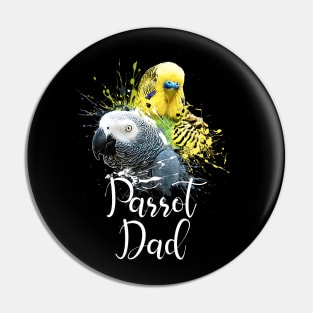 Parrot Dad Color Splatter Budgie and Grey Parrot Black Pin