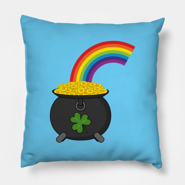 Pot of Gold Rainbow Cartoon Pillow by BirdAtWork