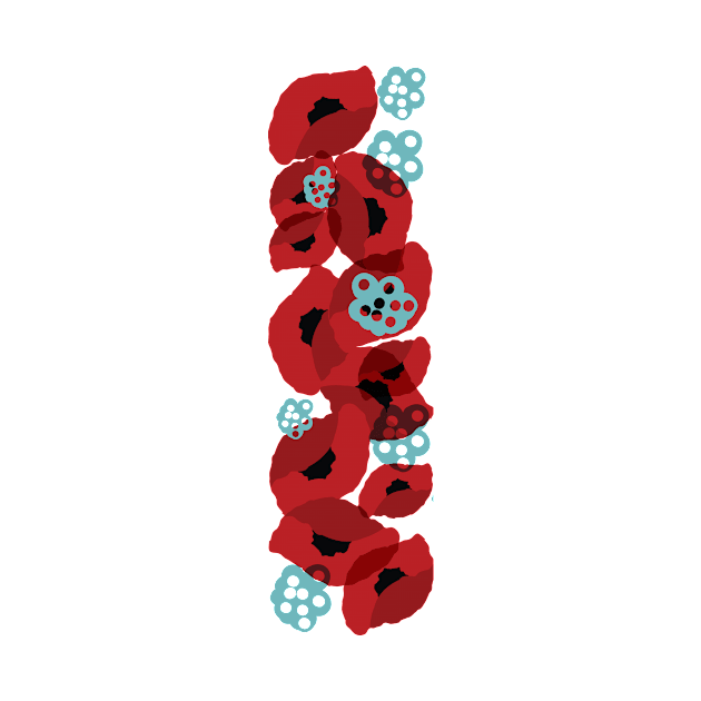 Red poppies with aqua accents by lcsmithdesigns
