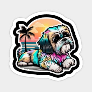 Retro Rainbow Shih Tzu Dog Beach Mom Lover Magnet