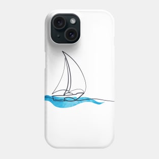 Hydro Flask sticker - ocean blue watercolor wave and sailboat | Line art Phone Case