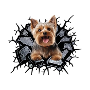 Funny Yorkshire Terrier Wall Crack Dog Lover T-Shirt