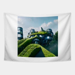 Futuristic Sustainable Castle in the Sky Tapestry