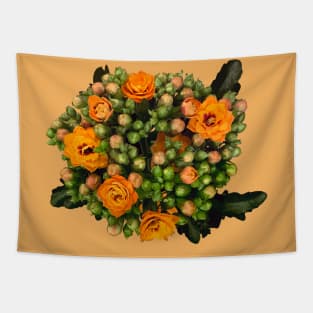 Orange Kalanchoe on yellow background Tapestry