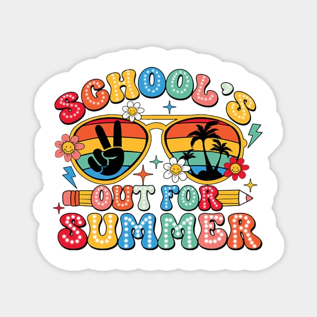 Retro Schools Out For Summer Last Day Of School Teacher Kids Magnet by Tater's 