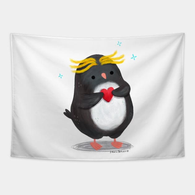 Macaroni Penguin with a heart Tapestry by julianamotzko