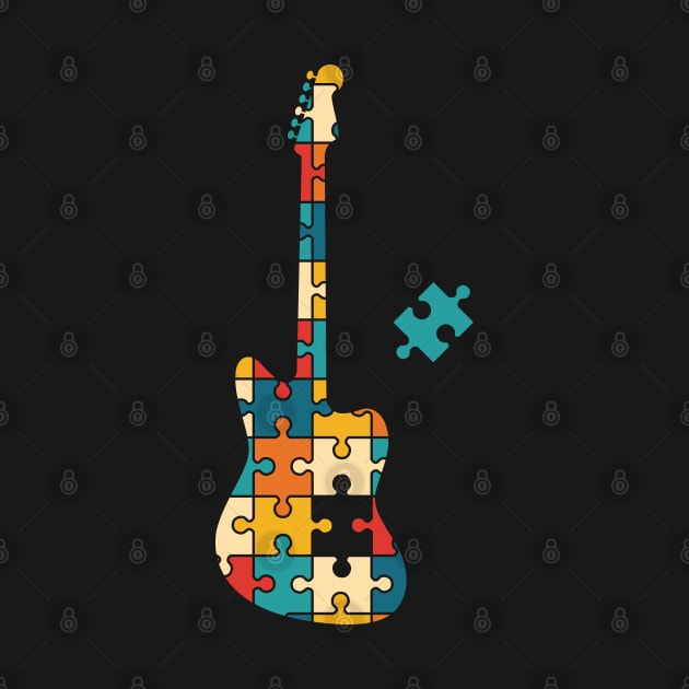 Retro Style Puzzle Offset Style Electric Guitar Silhouette by nightsworthy