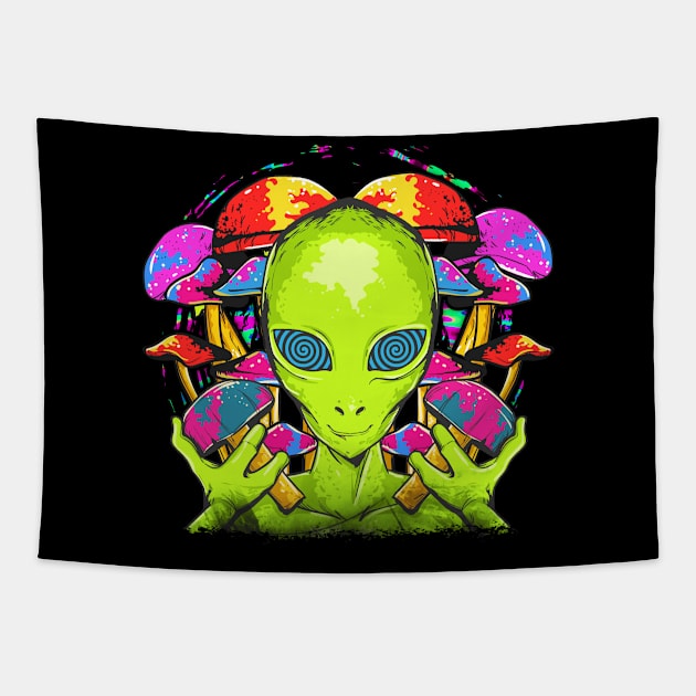 Psychedelic Alien Mushrooms Tapestry by E