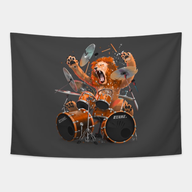 Lion Drummer Tapestry by poppijanne