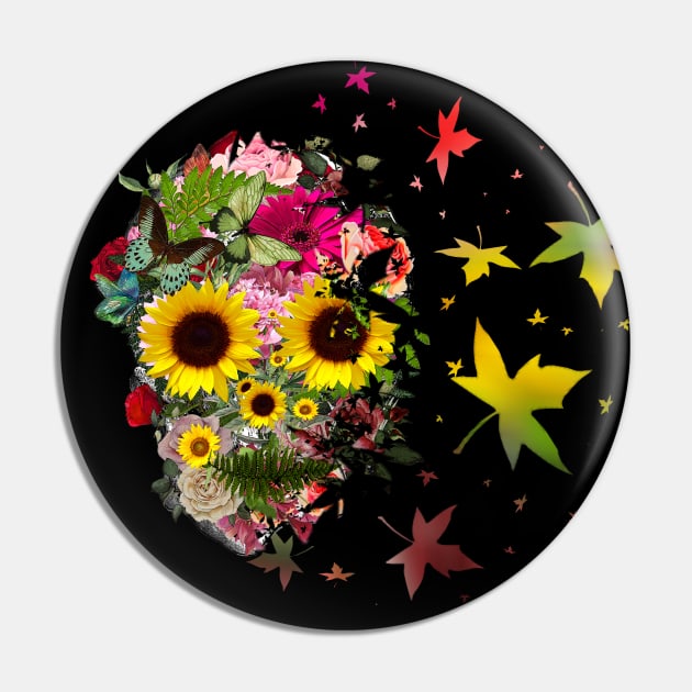 Floral Skull with sunflowers, roses and butterblies, watercolor,colorfull nature floral Pin by Collagedream