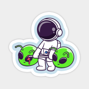 Cute Astronaut Lifting Alien Head Barbell Cartoon Magnet