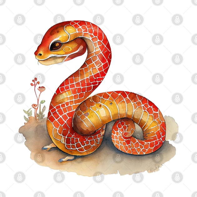 Watercolor Chinese Zodiac Year of the Snake by artsyindc