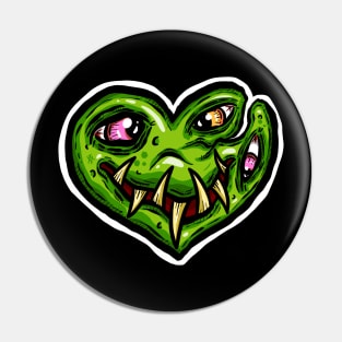 Zombie Heart Smile Eyes Green Valentines Day Pin