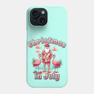 Christmas in July santa and flamingos on the beach Phone Case