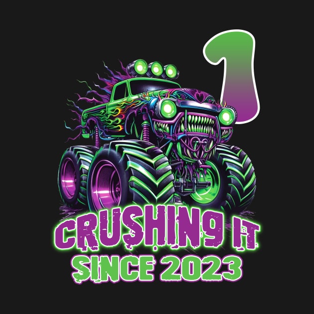 Monster Truck Birthday Tee 1st Birthday Boy Gift Awesome Since 2023 Tee Custom Monster Truck Tee by inksplashcreations