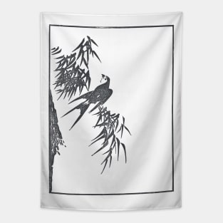 Retro Vintage, Swallow And Willow Tree, Japanese Aesthetic, Black Tapestry