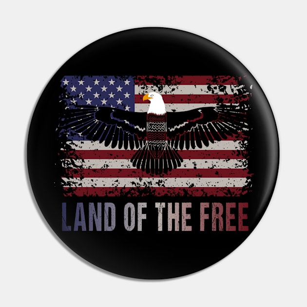 American Flag Patriotic Land of the Free Design with Eagle Pin by Teeziner