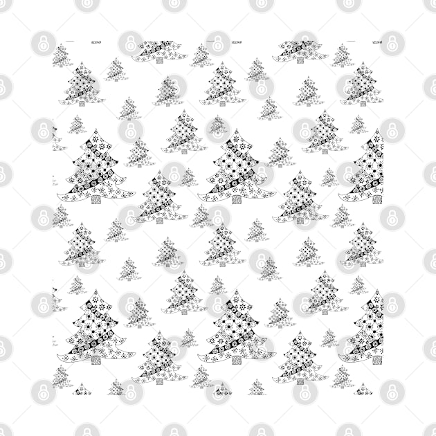 Black and White Christmas Tree Doodle Pattern Holiday Design by OneL Design